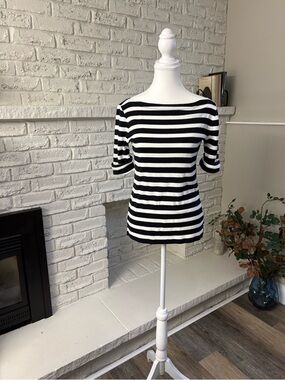 Lauren Ralph Lauren Striped Boatneck Top - Black & White Size Small
